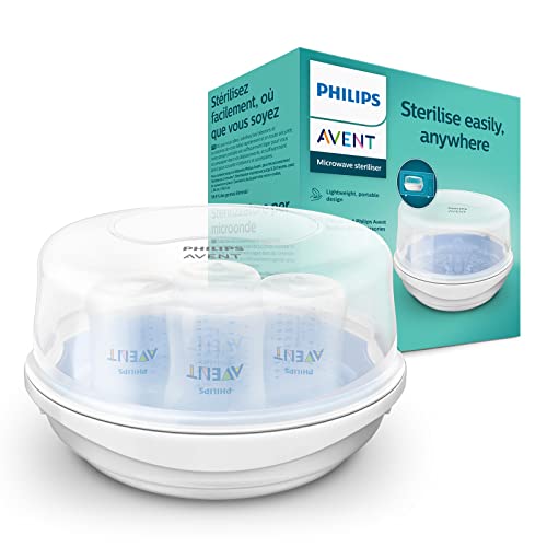 Philips Avent Mikrowellen Sterilisator, Dampf-Sterilisator für bis zu 4 Babyflaschen, Schnuller und...
