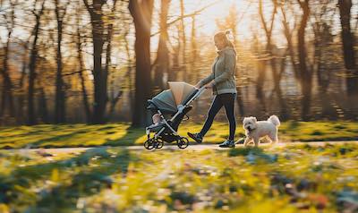 babys und haustiere gemeinsam unterwegs mit kinderwagen